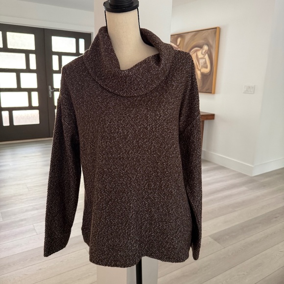 Lands' End Cowl Neck Dark Brown/White Boucle Textured Sweater Size M - Picture 2 of 8